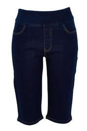 Product shot of the Easy As Pull On Long Shorts in colour Denim (Blue), from the front