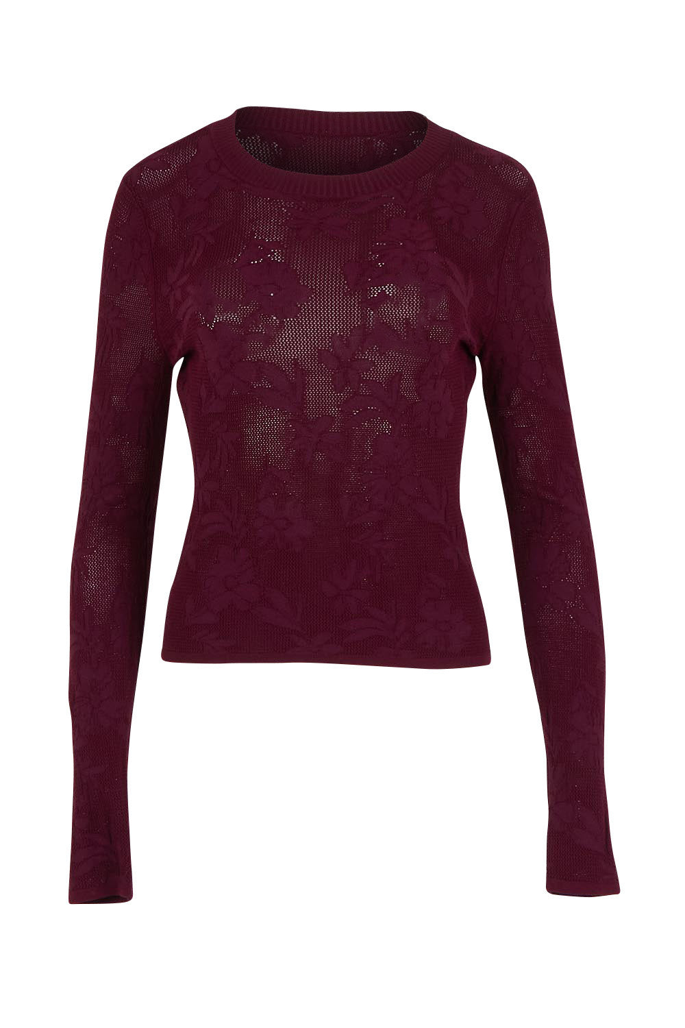 Product shot of the Love Layer Long Sleeve Knit Top in colour Bordeaux (Red), from the front