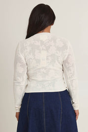 Model Ashleigh wearing size XL of the Love Layer Long Sleeve Knit Top in colour Milk, from the back