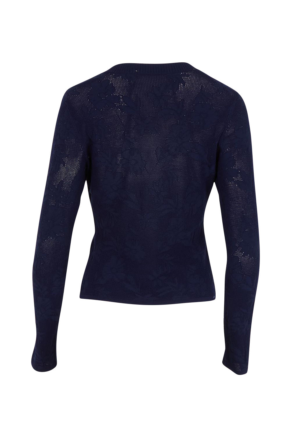 Product shot of the Love Layer Long Sleeve Knit Top in colour Navy (Blue), from the back