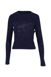 Product shot of the Love Layer Long Sleeve Knit Top in colour Navy (Blue), from the front