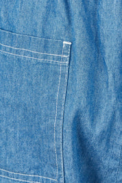 Product shot of the Summer Daze Denim Pull On 3/4 Pant in colour Denim (Blue), detail