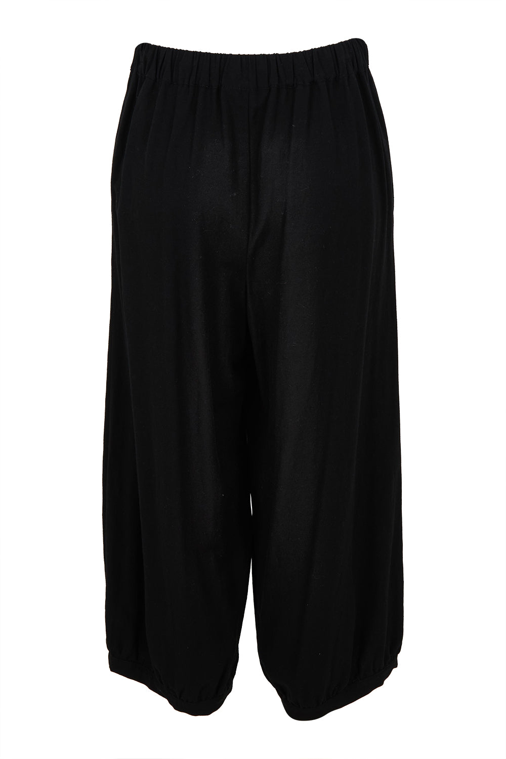 Product shot of the Summer Daze Linen Blend Pull On 3/4 Pant in colour Black (Black), from the back