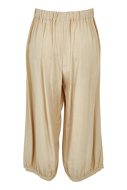 Product shot of the Summer Daze Linen Blend Pull On 3/4 Pant in colour Sand, from the back
