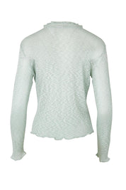 Product shot of the Super Fine Summer Ruffle Cardi – Mintmarl in colour Mintmarl, from the back