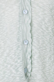 Product shot of the Super Fine Summer Ruffle Cardi – Mintmarl in colour Mintmarl, showing detail