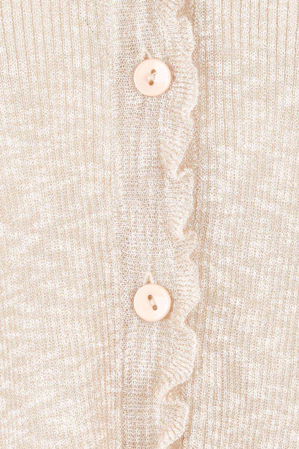 Product shot of the Super Fine Summer Ruffle Cardi in colour Natmarl, detail