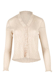 Product shot of the Super Fine Summer Ruffle Cardi in colour Natmarl, from the front
