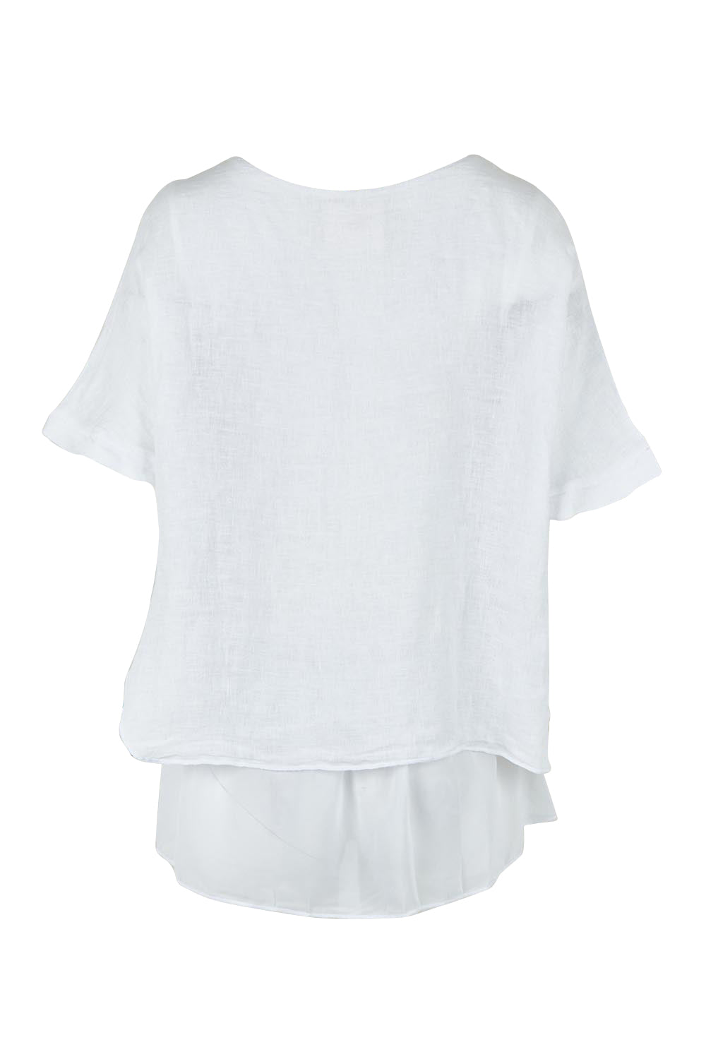 Product shot of the Layers Of Love Linen Overlay Top in colour White (White), from the back