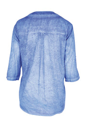 Product shot of the Cool Ease Embroidered Cotton Shirt – Cornflower in colour Cornflower, from the back
