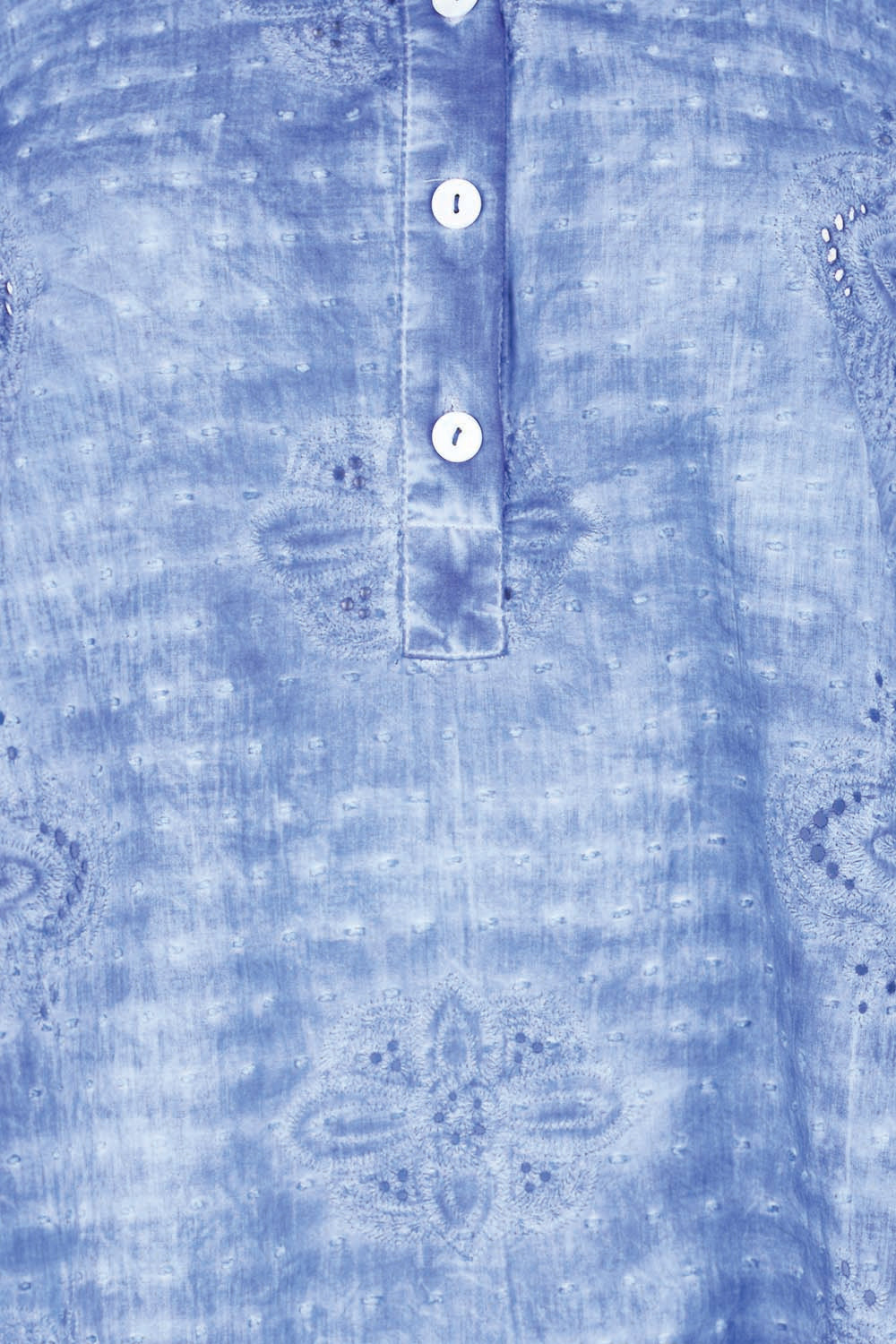 Product shot of the Cool Ease Embroidered Cotton Shirt – Cornflower in colour Cornflower, showing detail