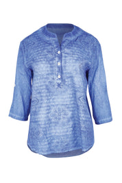 Product shot of the Cool Ease Embroidered Cotton Shirt – Cornflower in colour Cornflower, from the front