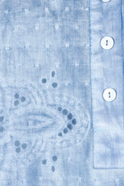Product shot of the Cool Ease Embroidered Cotton Shirt – Denim in colour Denim, showing detail