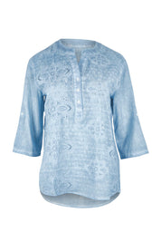 Product shot of the Cool Ease Embroidered Cotton Shirt – Denim in colour Denim, from the front