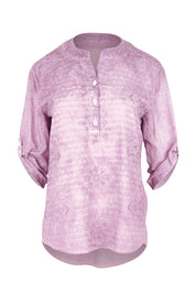 Product shot of the Cool Ease Embroidered Cotton Shirt – Grape in colour Grape, showing detail