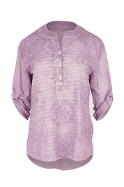 Product shot of the Cool Ease Embroidered Cotton Shirt – Grape in colour Grape, showing detail
