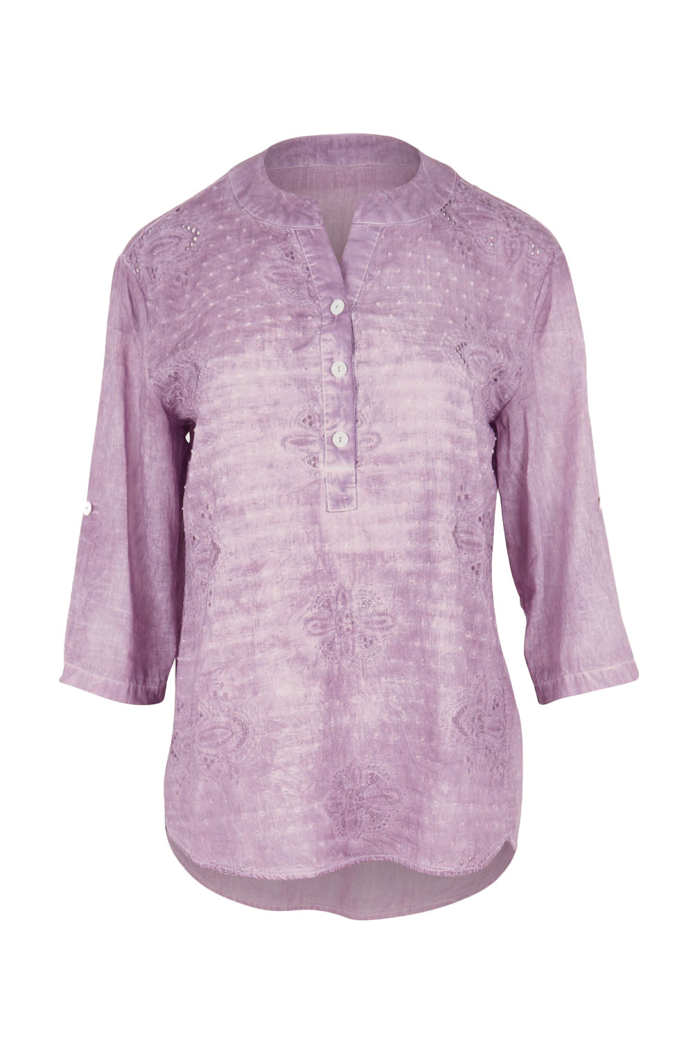 Product shot of the Cool Ease Embroidered Cotton Shirt – Grape in colour Grape, from the front