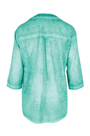 Product shot of the Cool Ease Embroidered Cotton Shirt – Lagoon in colour Lagoon, from the back