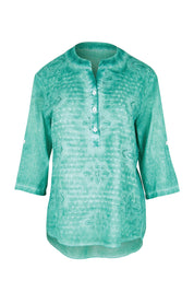 Product shot of the Cool Ease Embroidered Cotton Shirt – Lagoon in colour Lagoon, from the front