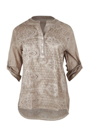 Product shot of the Cool Ease Embroidered Cotton Shirt in colour Latte, detail