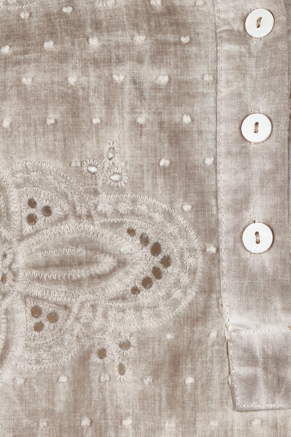 Product shot of the Cool Ease Embroidered Cotton Shirt in colour Latte, detail