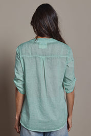 Model Amandam wearing size 10 of the Cool Ease Embroidered Cotton Shirt – Mint in colour Mint, from the back