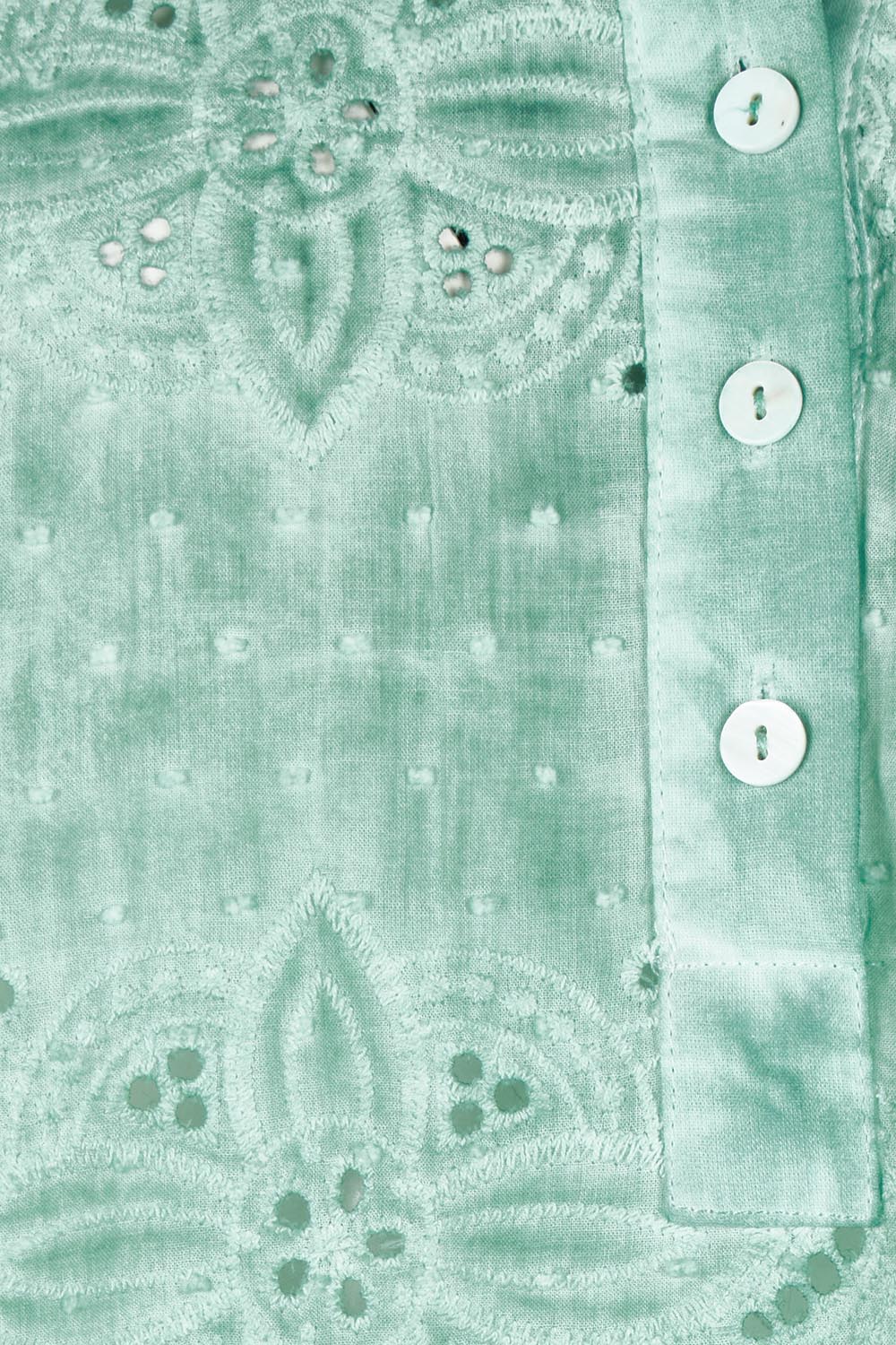Product shot of the Cool Ease Embroidered Cotton Shirt in colour Mint (Green), detail