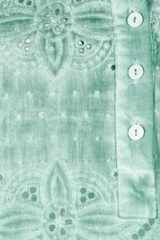 Product shot of the Cool Ease Embroidered Cotton Shirt in colour Mint (Green), detail