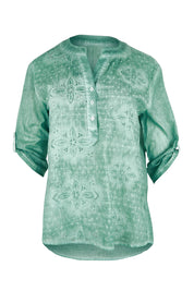 Product shot of the Cool Ease Embroidered Cotton Shirt in colour Mint (Green), detail
