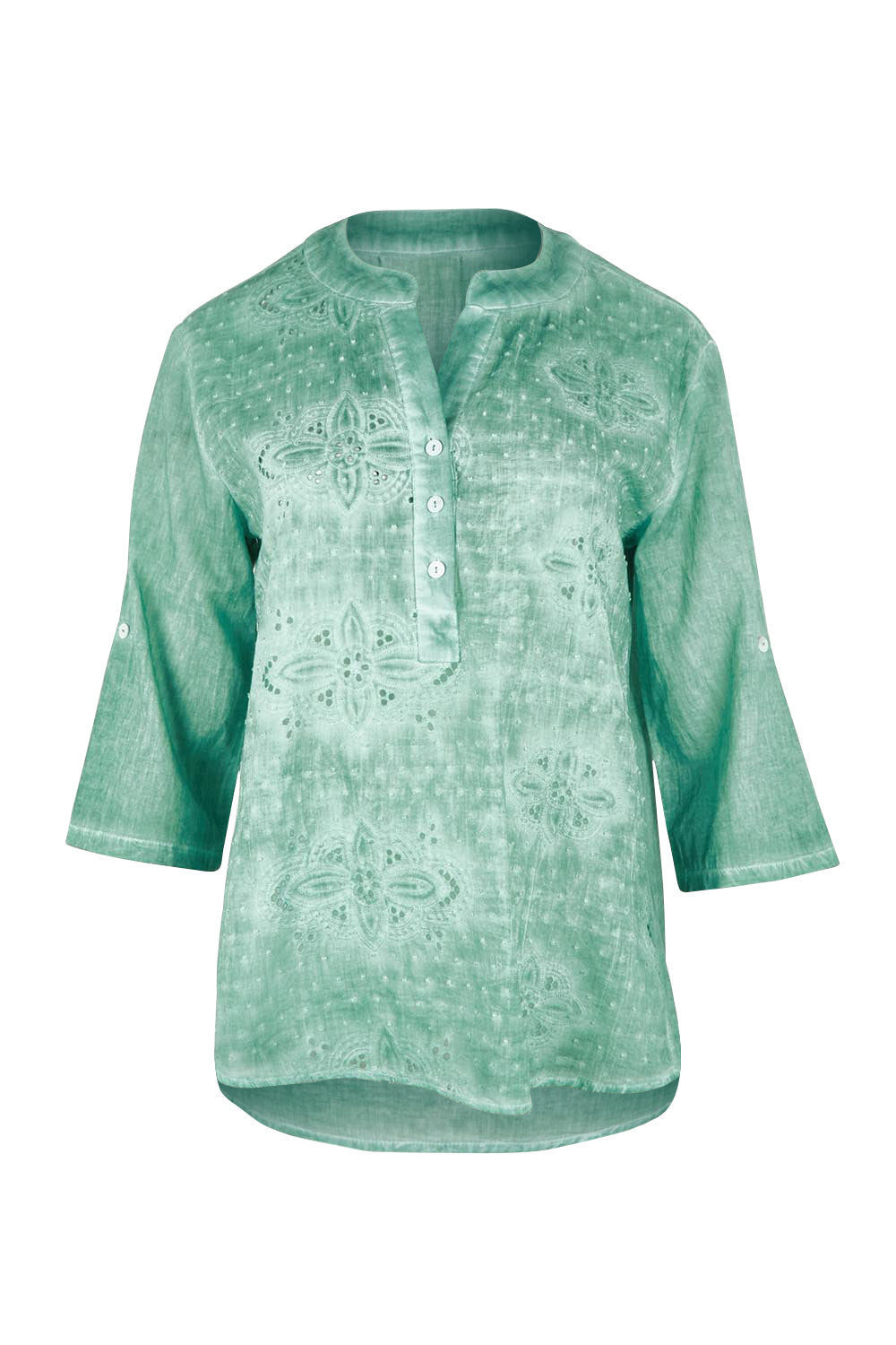 Product shot of the Cool Ease Embroidered Cotton Shirt in colour Mint (Green), from the front