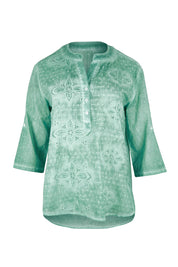 Product shot of the Cool Ease Embroidered Cotton Shirt in colour Mint (Green), from the front