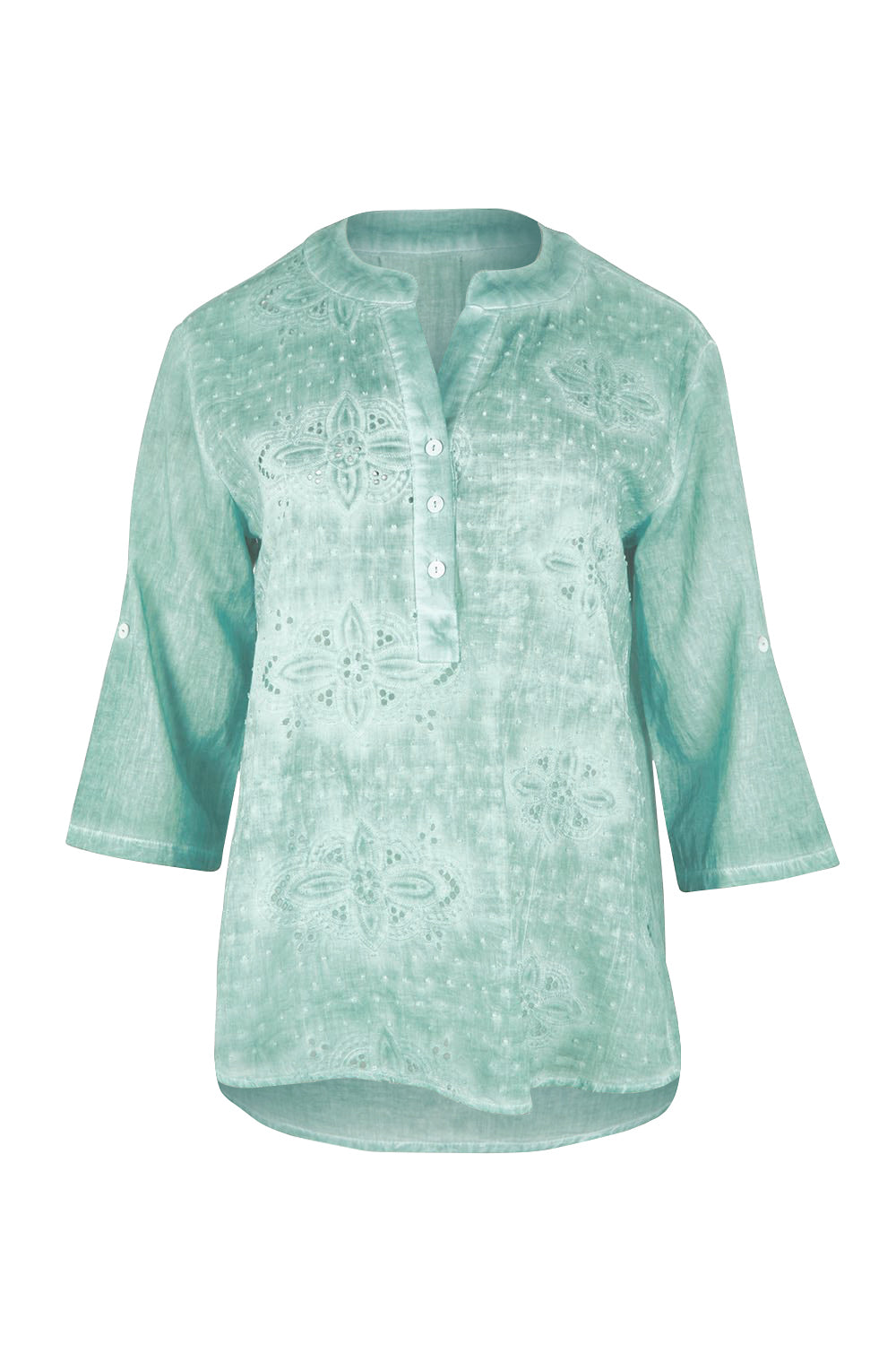 Product shot of the Cool Ease Embroidered Cotton Shirt – Mint in colour Mint, from the front