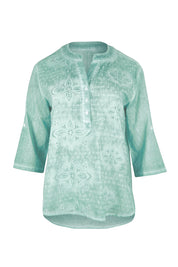 Product shot of the Cool Ease Embroidered Cotton Shirt – Mint in colour Mint, from the front