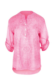 Product shot of the Cool Ease Embroidered Cotton Shirt – Pink in colour Pink, showing detail