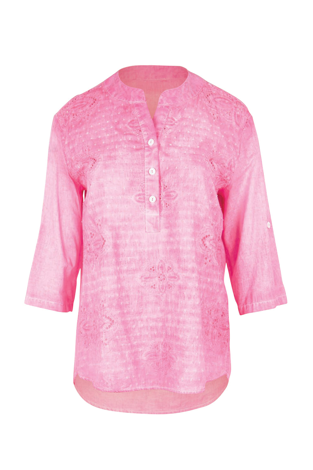 Product shot of the Cool Ease Embroidered Cotton Shirt – Pink in colour Pink, from the front