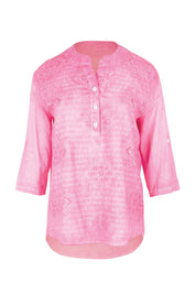 Product shot of the Cool Ease Embroidered Cotton Shirt – Pink in colour Pink, from the front