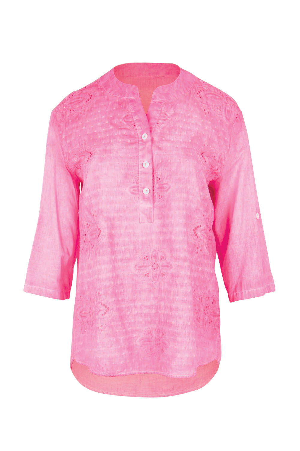 Product shot of the Cool Ease Embroidered Cotton Shirt – Pink in colour Pink, from the front