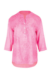 Product shot of the Cool Ease Embroidered Cotton Shirt – Pink in colour Pink, from the front