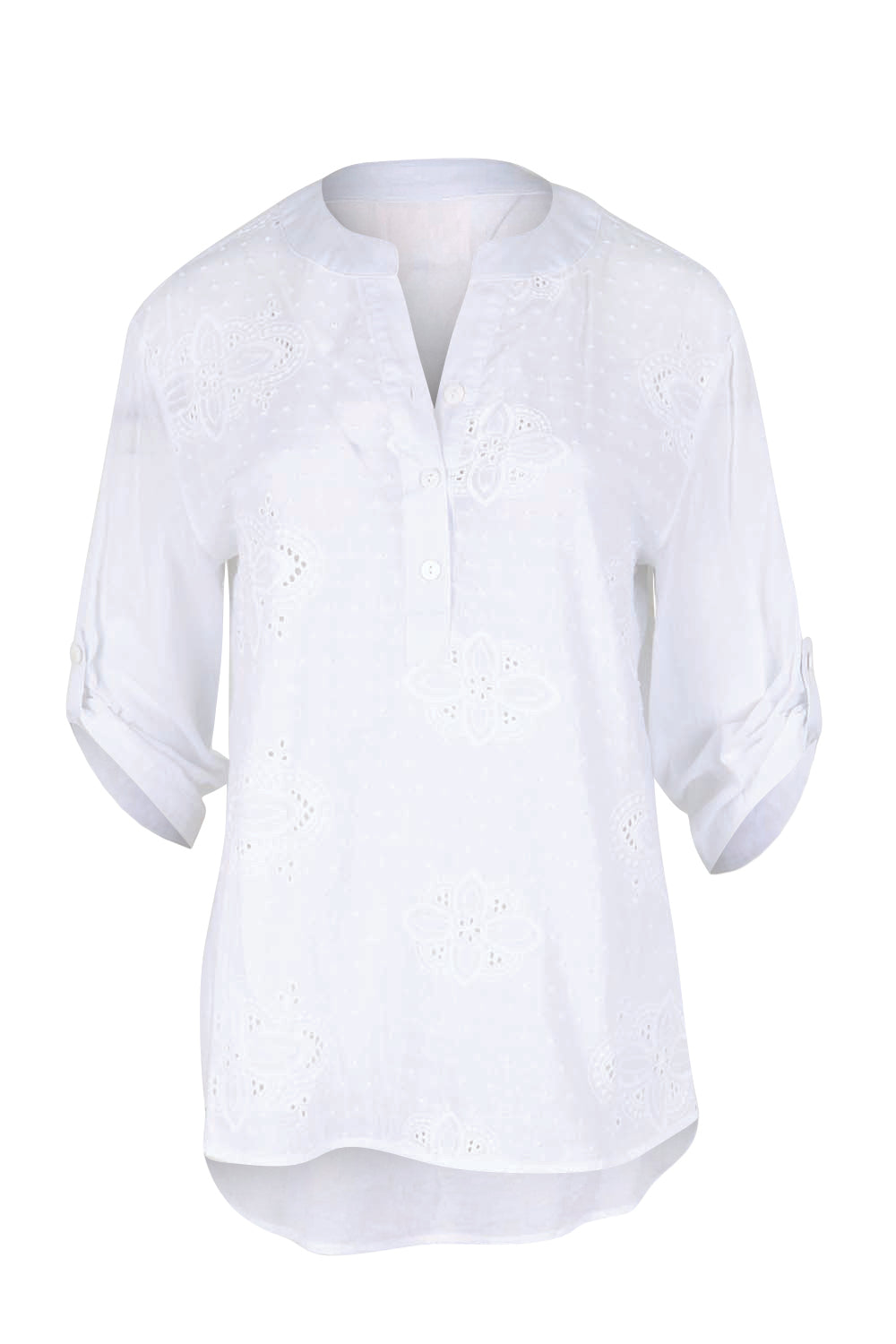 Product shot of the Cool Ease Embroidered Cotton Shirt – White in colour White, showing detail