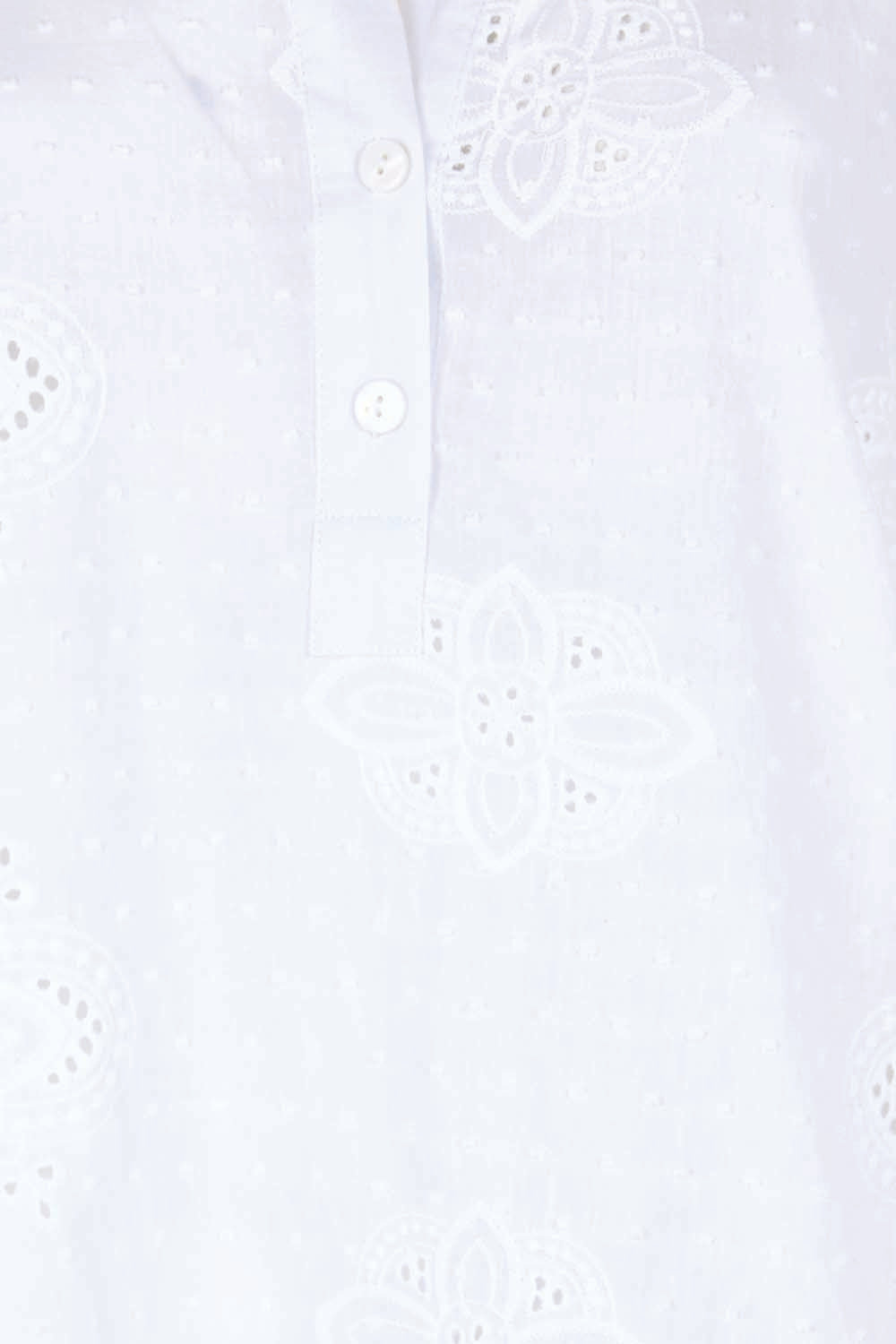 Product shot of the Cool Ease Embroidered Cotton Shirt – White in colour White, showing detail