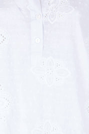 Product shot of the Cool Ease Embroidered Cotton Shirt – White in colour White, showing detail