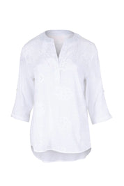 Product shot of the Cool Ease Embroidered Cotton Shirt – White in colour White, from the front
