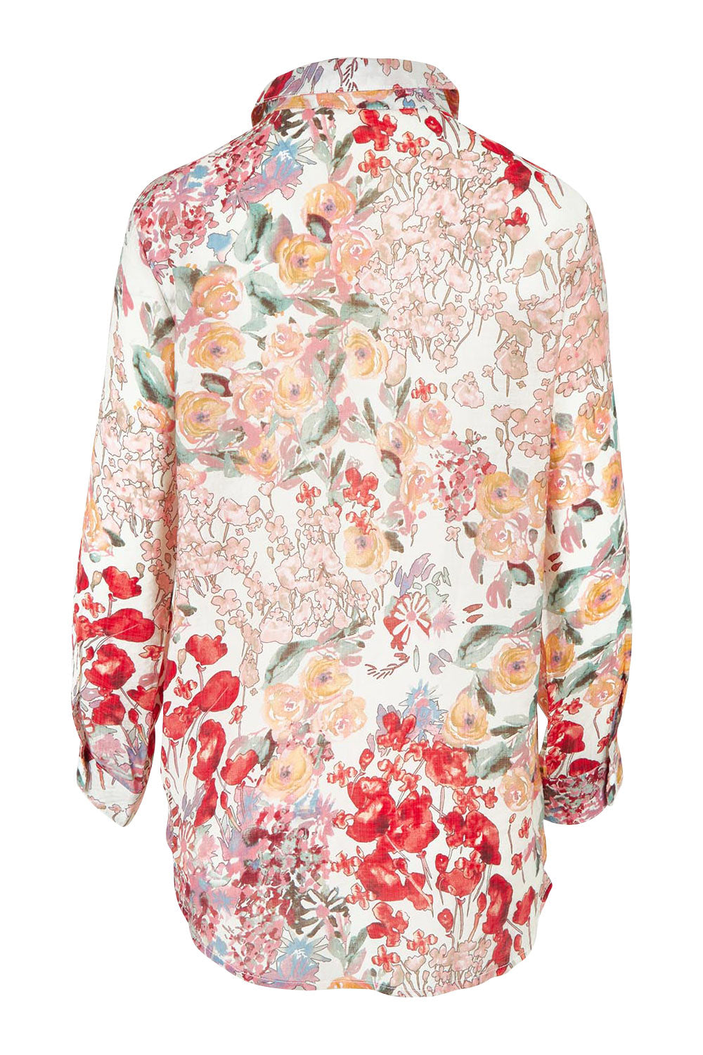 Product shot of the Garden Glory Tab Sleeve Shirt in colour Pinkfleur, from the back