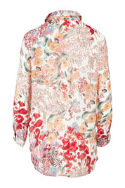 Product shot of the Garden Glory Tab Sleeve Shirt in colour Pinkfleur, from the back