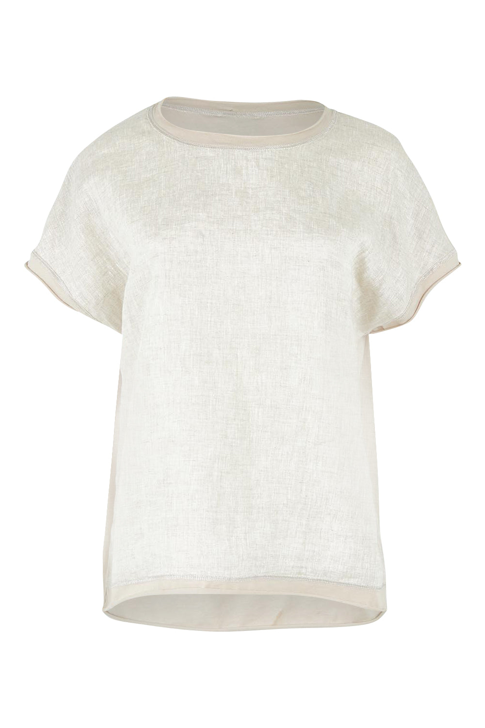 Product shot of the Go To Contrast Back Linen Top in colour Natural, from the front