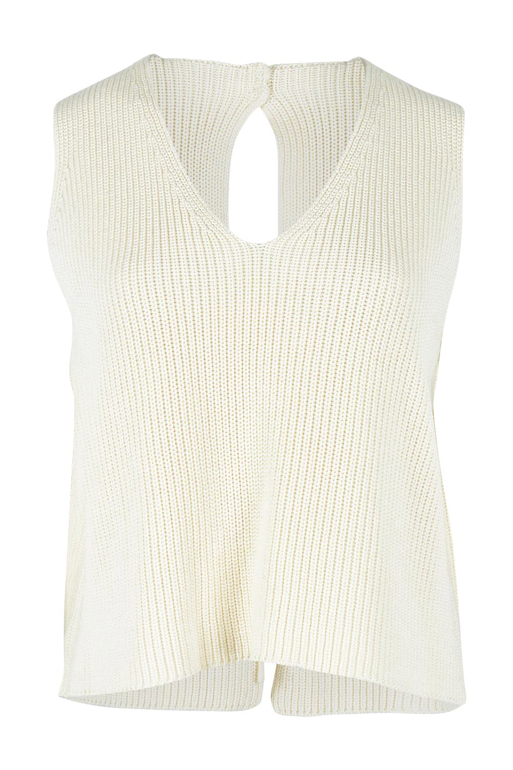 Product shot of the Summer Loving Cotton Knit Open Back Vest in colour Cream, from the front