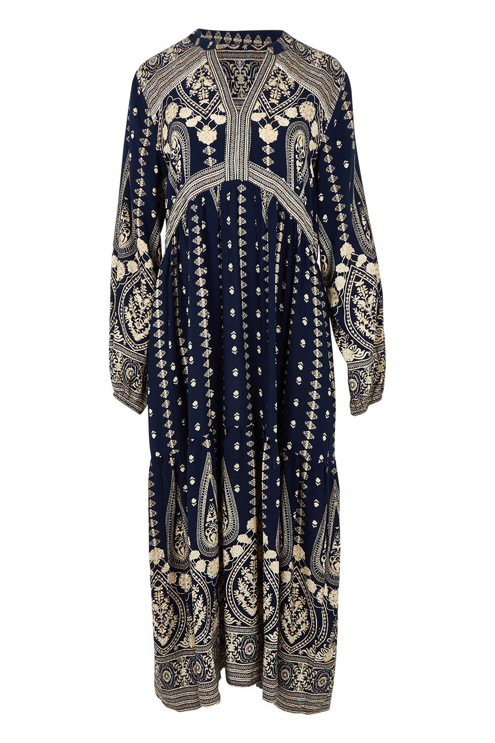 Product shot of the Dreaming Of You Maxi Dress in colour Navy (Blue), from the front
