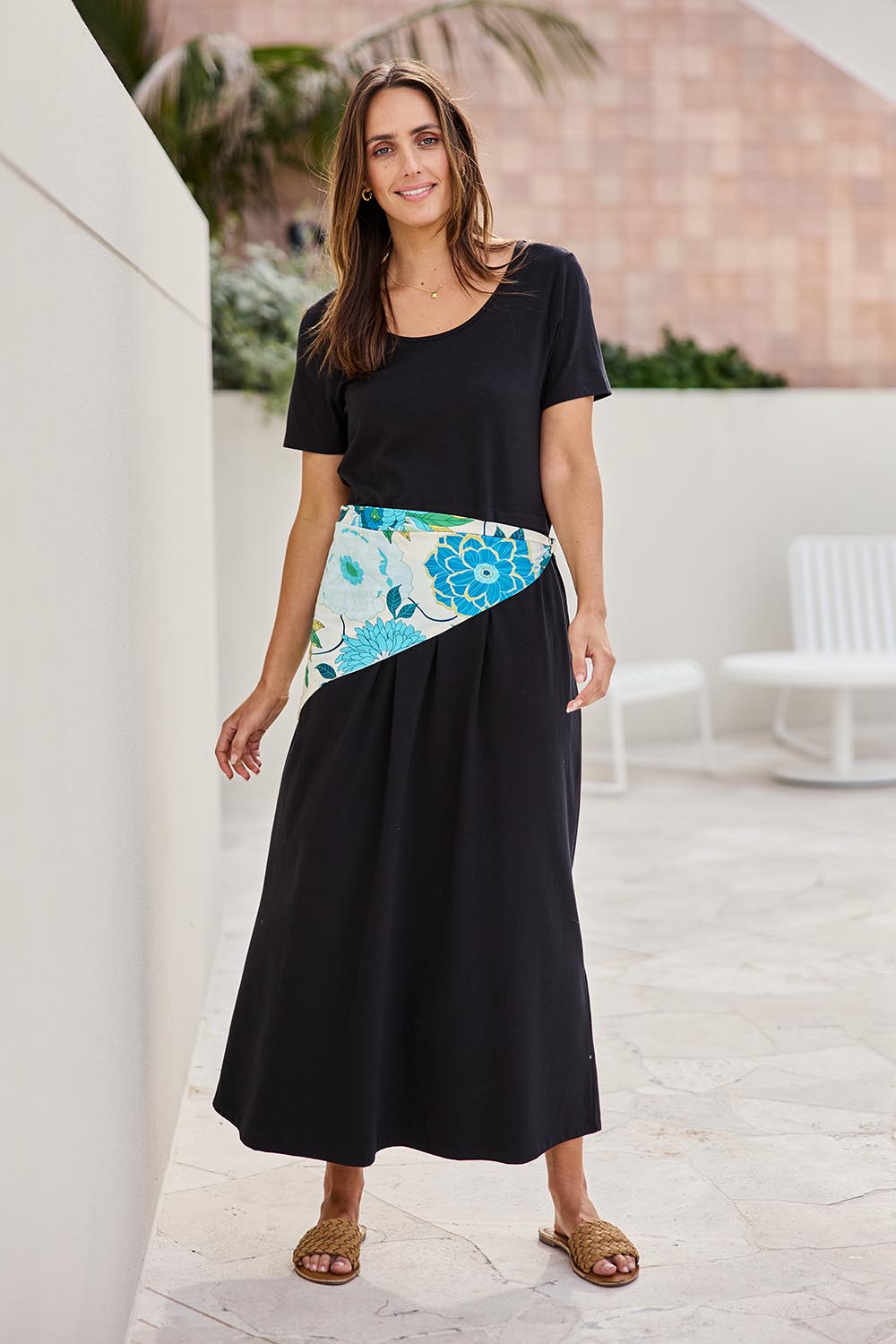 Model Tegand wearing size 10 of the Casual Saturday Dress - Black in colour Black, from the front
