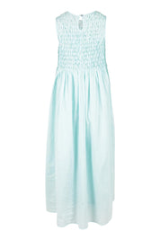 Product shot of the Summer Breeze Smocked Cotton Dress in colour Sky (Blue), from the back