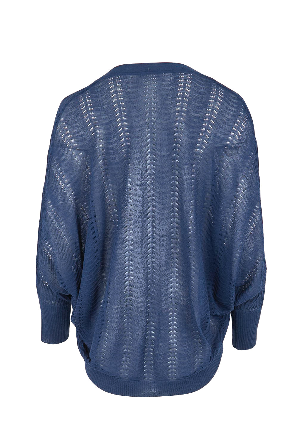 Product shot of the Summer Haze Cardigan – Denim in colour Denim, from the back